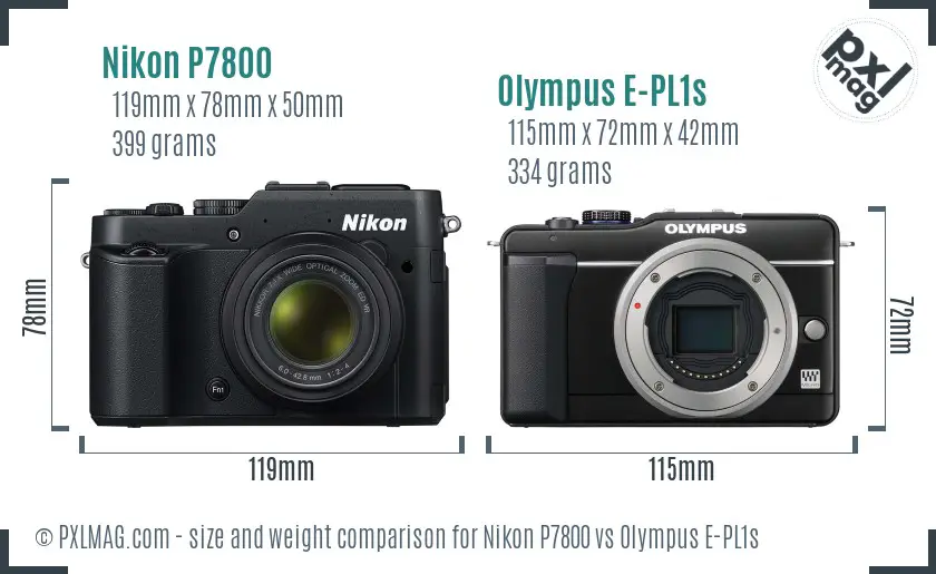 Nikon P7800 vs Olympus E-PL1s size comparison