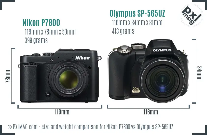 Nikon P7800 vs Olympus SP-565UZ size comparison Nikon P7800 vs Olympus SP-565UZ size comparison