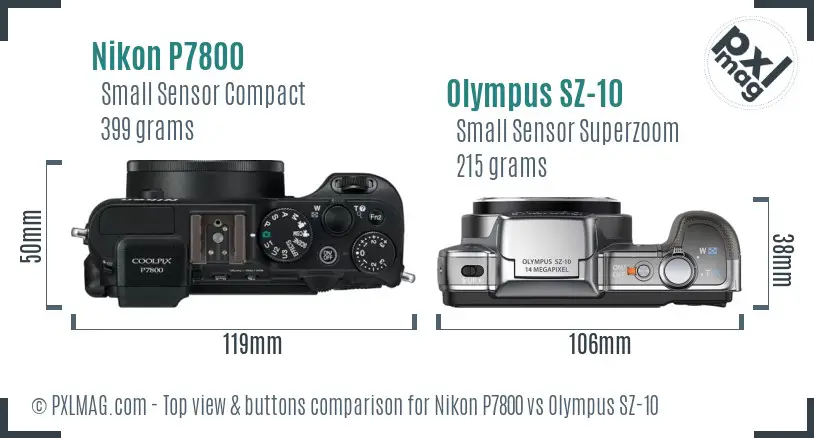 Nikon P7800 vs Olympus SZ-10 top view buttons comparison