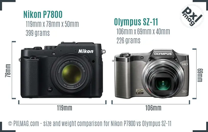Nikon P7800 vs Olympus SZ-11 size comparison