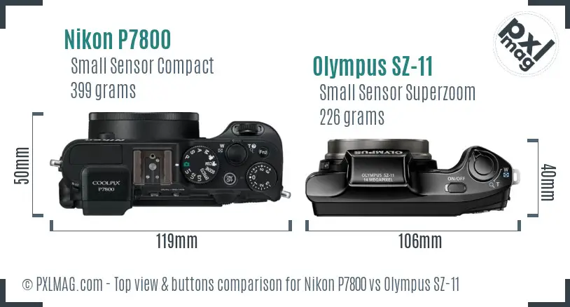 Nikon P7800 vs Olympus SZ-11 top view buttons comparison