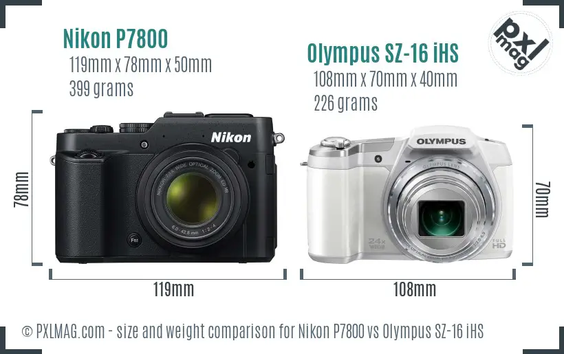 Nikon P7800 vs Olympus SZ-16 iHS size comparison