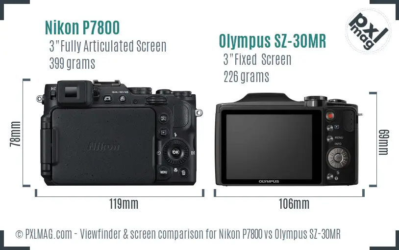 Nikon P7800 vs Olympus SZ-30MR Screen and Viewfinder comparison
