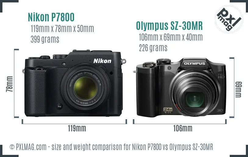 Nikon P7800 vs Olympus SZ-30MR size comparison