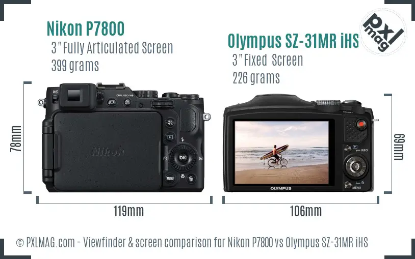 Nikon P7800 vs Olympus SZ-31MR iHS Screen and Viewfinder comparison