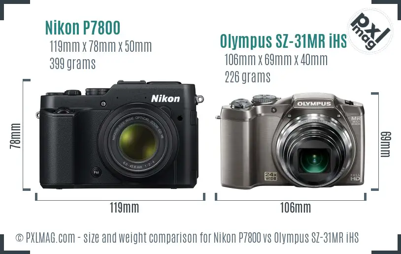 Nikon P7800 vs Olympus SZ-31MR iHS size comparison