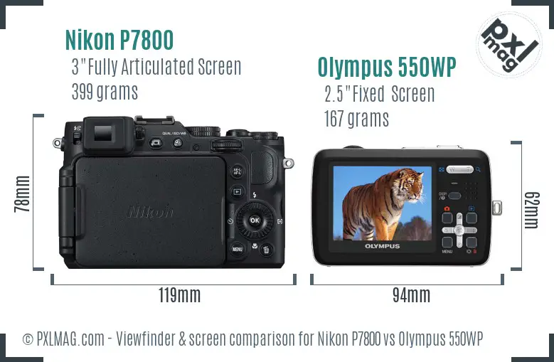 Nikon P7800 vs Olympus 550WP Screen and Viewfinder comparison