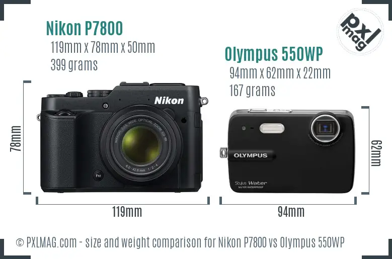 Nikon P7800 vs Olympus 550WP size comparison