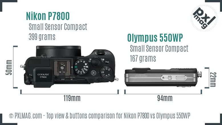 Nikon P7800 vs Olympus 550WP top view buttons comparison