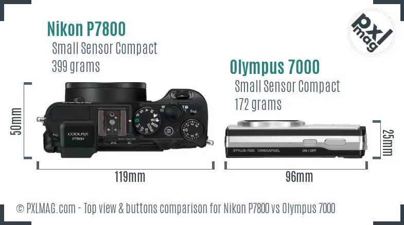 Nikon P7800 vs Olympus 7000 top view buttons comparison