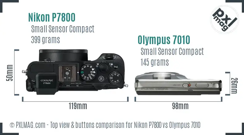 Nikon P7800 vs Olympus 7010 top view buttons comparison
