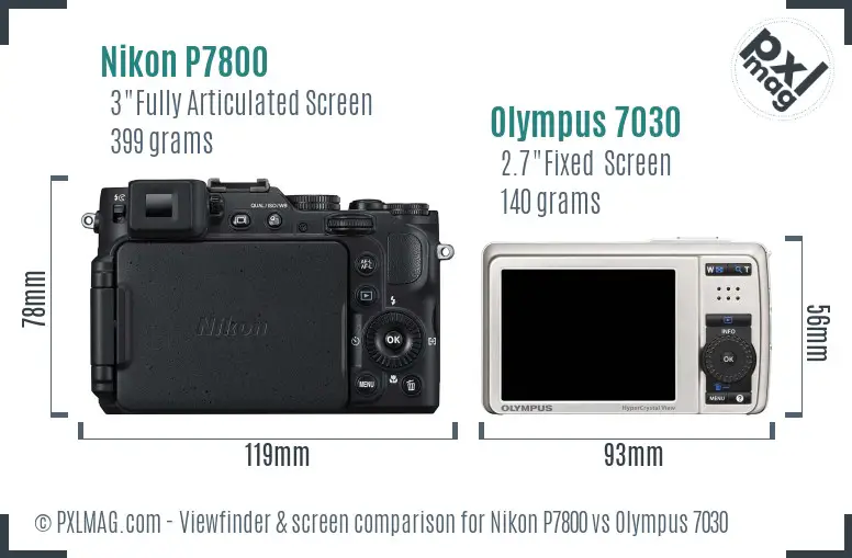 Nikon P7800 vs Olympus 7030 Screen and Viewfinder comparison