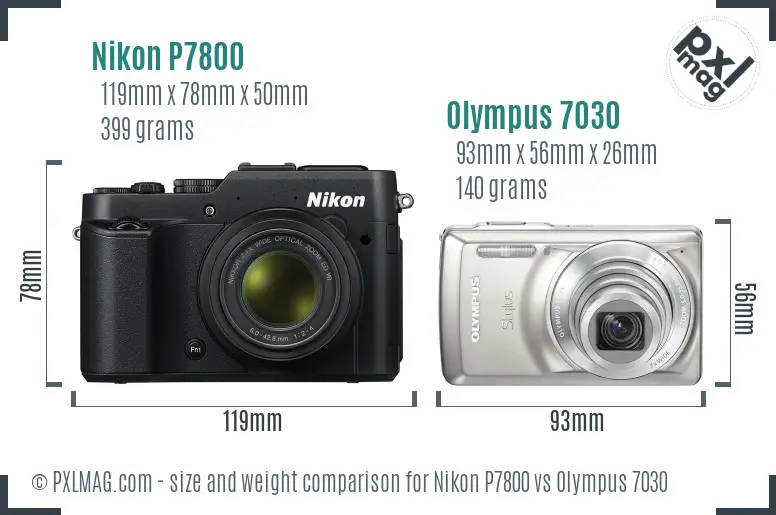 Nikon P7800 vs Olympus 7030 size comparison