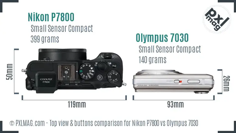 Nikon P7800 vs Olympus 7030 top view buttons comparison