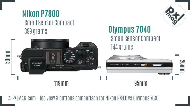 Nikon P7800 vs Olympus 7040 top view buttons comparison