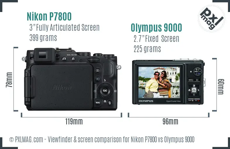 Nikon P7800 vs Olympus 9000 Screen and Viewfinder comparison
