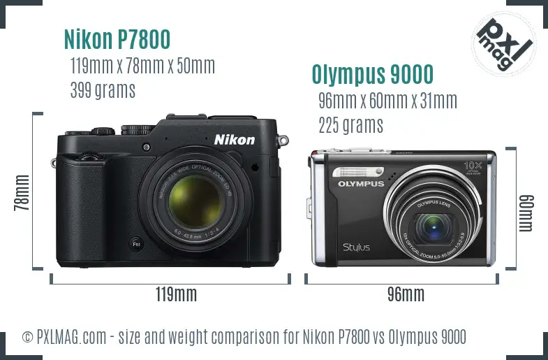 Nikon P7800 vs Olympus 9000 size comparison