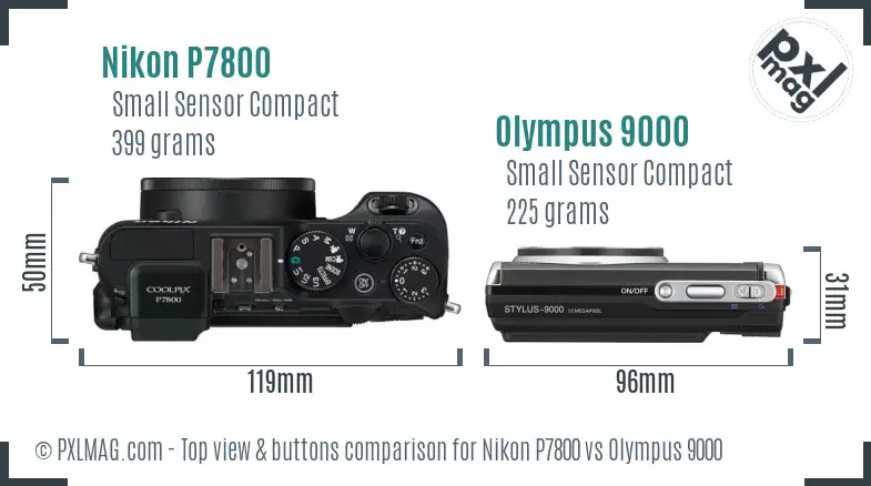 Nikon P7800 vs Olympus 9000 top view buttons comparison