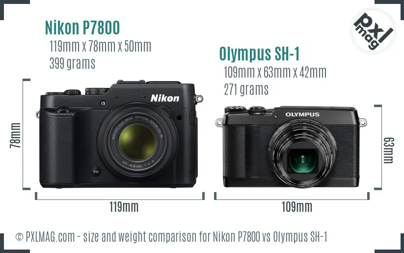 Nikon P7800 vs Olympus SH-1 size comparison Nikon P7800 vs Olympus SH-1 size comparison