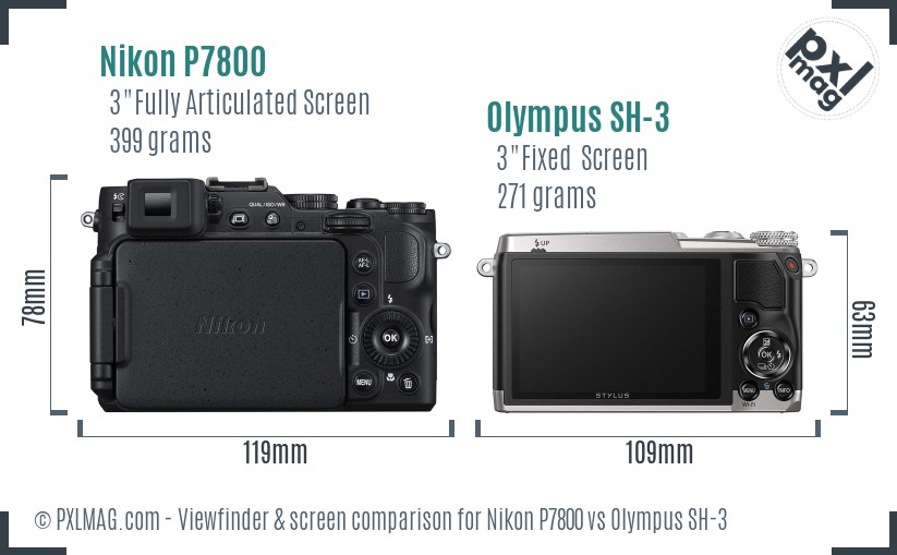 Nikon P7800 vs Olympus SH-3 Screen and Viewfinder comparison
