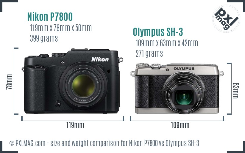 Nikon P7800 vs Olympus SH-3 size comparison