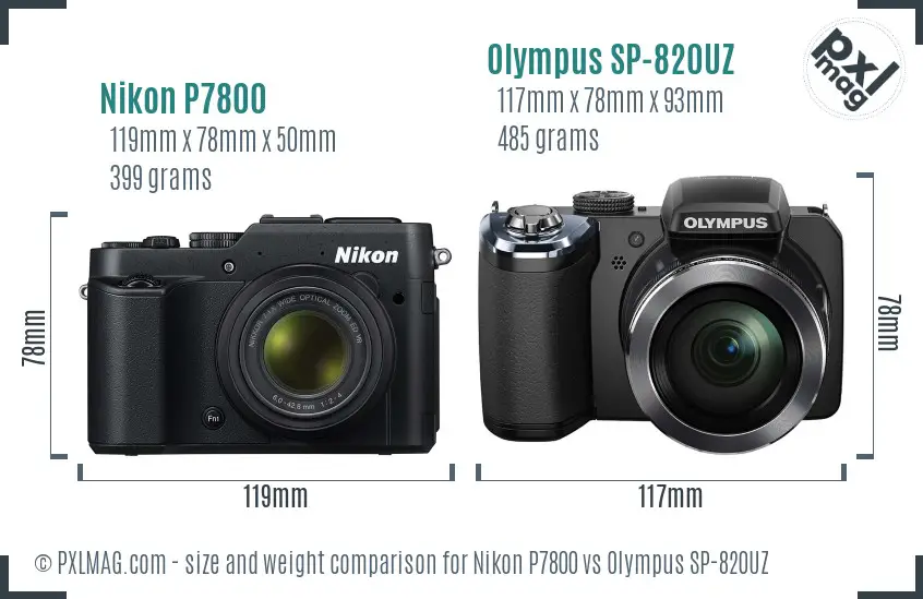 Nikon P7800 vs Olympus SP-820UZ size comparison Nikon P7800 vs Olympus SP-820UZ size comparison