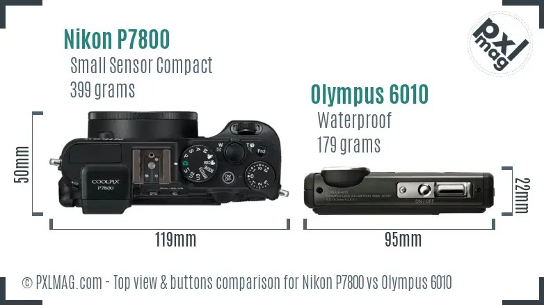 Nikon P7800 vs Olympus 6010 top view buttons comparison Nikon P7800 vs Olympus 6010 top view buttons comparison