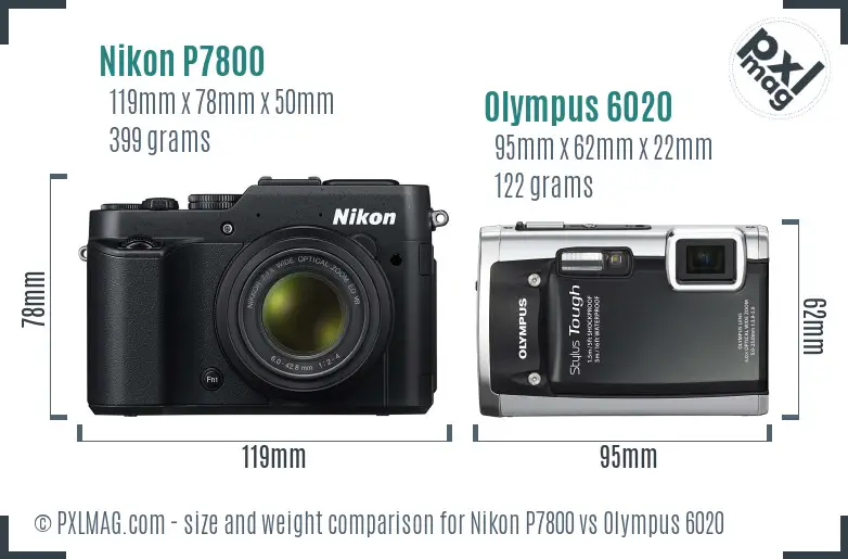 Nikon P7800 vs Olympus 6020 size comparison