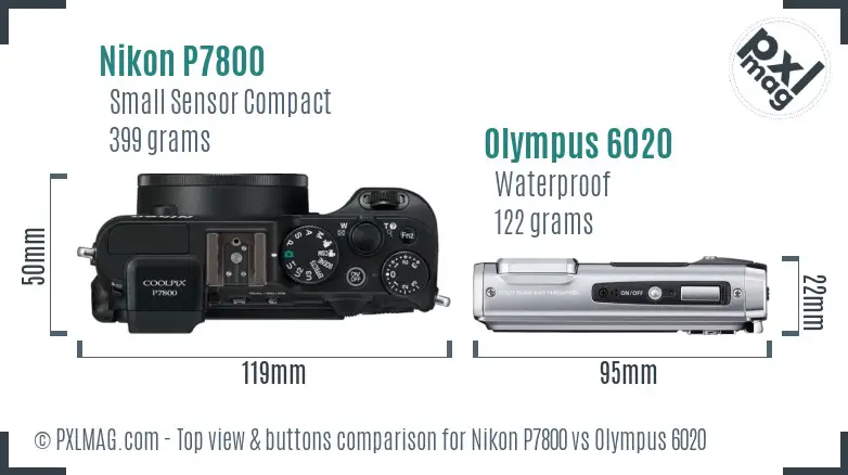 Nikon P7800 vs Olympus 6020 top view buttons comparison