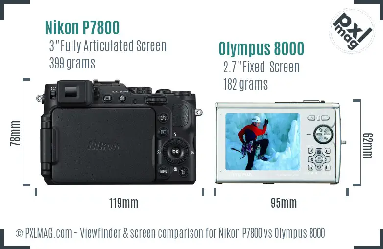 Nikon P7800 vs Olympus 8000 Screen and Viewfinder comparison