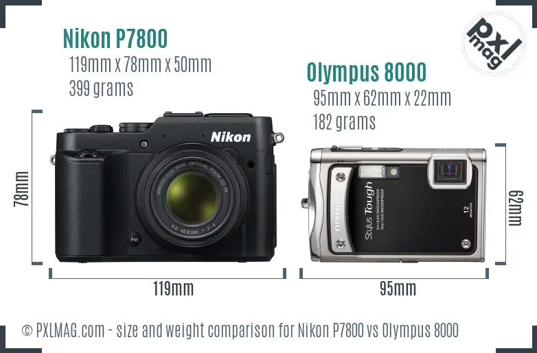 Nikon P7800 vs Olympus 8000 size comparison