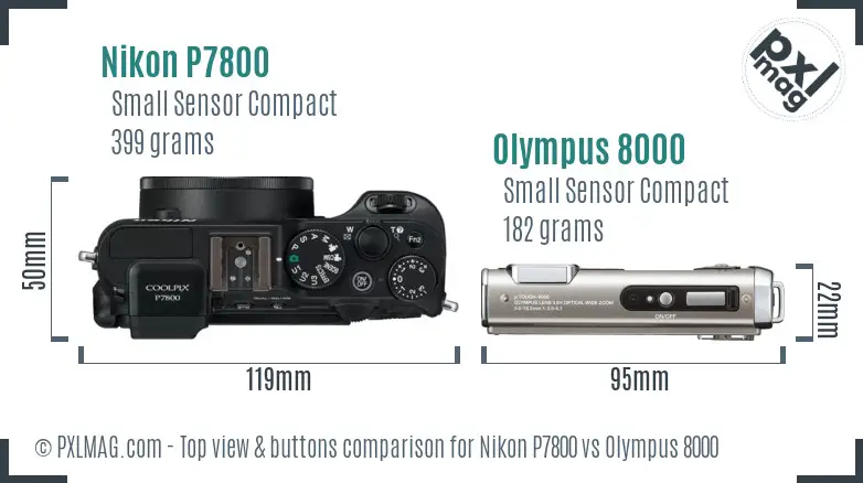 Nikon P7800 vs Olympus 8000 top view buttons comparison