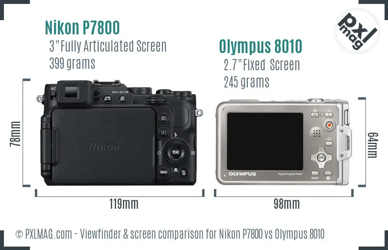 Nikon P7800 vs Olympus 8010 Screen and Viewfinder comparison