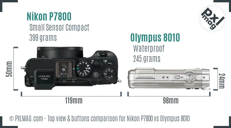 Nikon P7800 vs Olympus 8010 top view buttons comparison