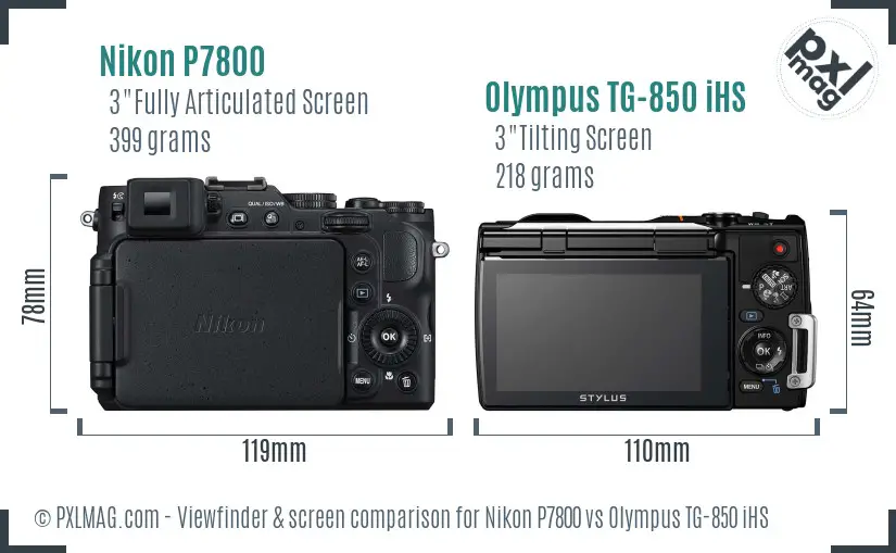 Nikon P7800 vs Olympus TG-850 iHS Screen and Viewfinder comparison