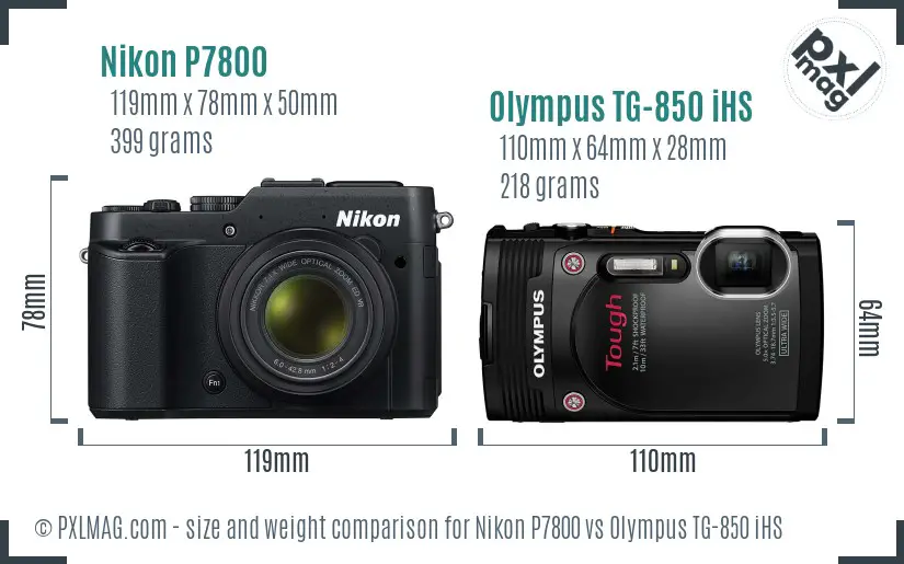 Nikon P7800 vs Olympus TG-850 iHS size comparison