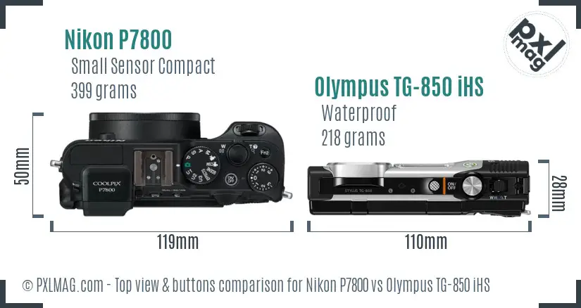 Nikon P7800 vs Olympus TG-850 iHS top view buttons comparison