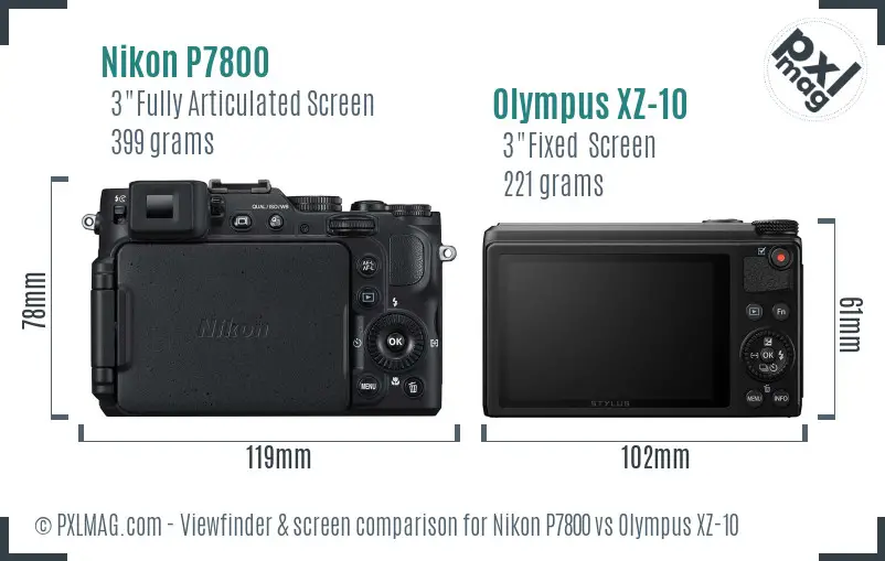 Nikon P7800 vs Olympus XZ-10 Screen and Viewfinder comparison
