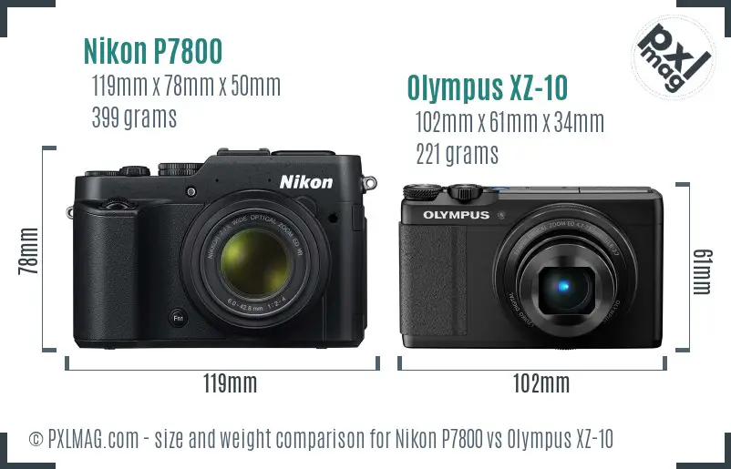 Nikon P7800 vs Olympus XZ-10 size comparison