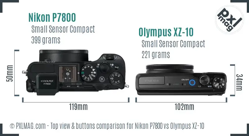 Nikon P7800 vs Olympus XZ-10 top view buttons comparison