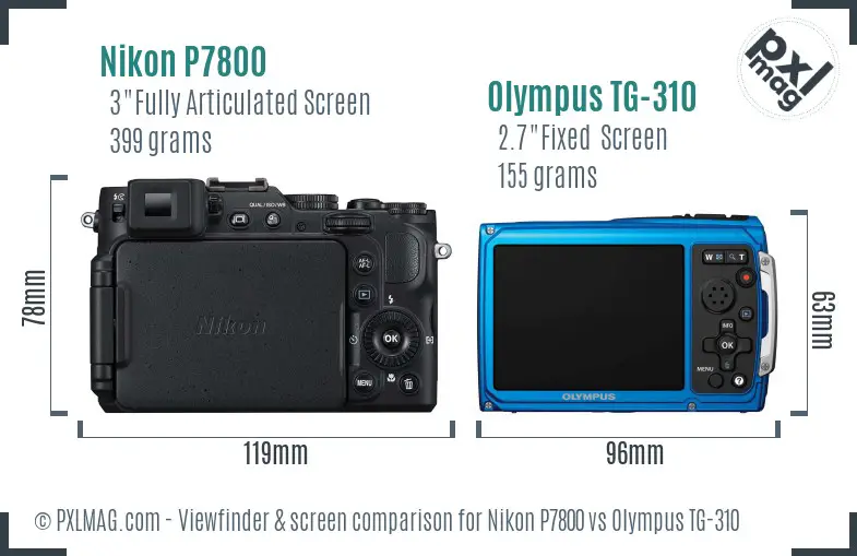 Nikon P7800 vs Olympus TG-310 Screen and Viewfinder comparison