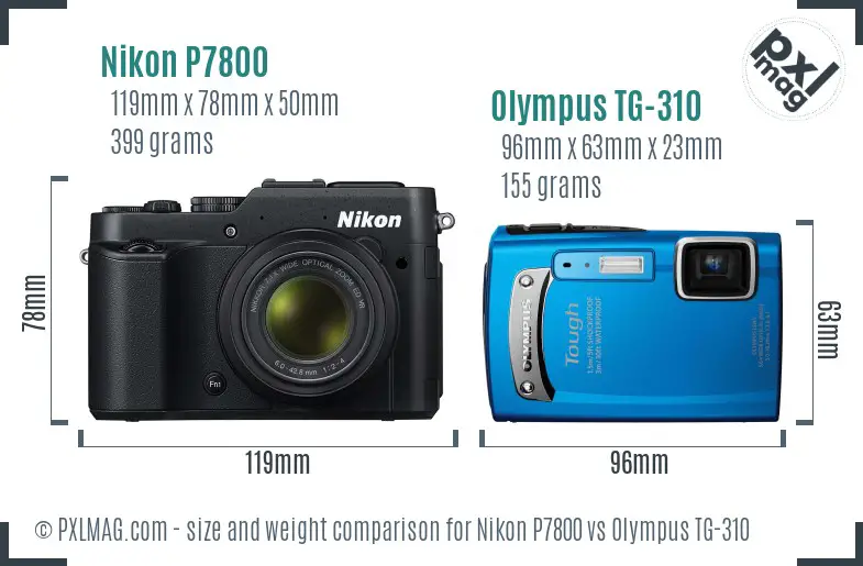 Nikon P7800 vs Olympus TG-310 size comparison