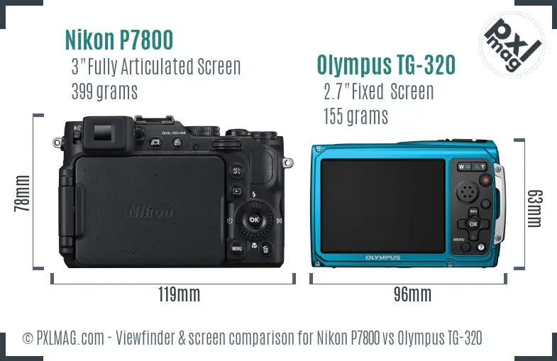 Nikon P7800 vs Olympus TG-320 Screen and Viewfinder comparison