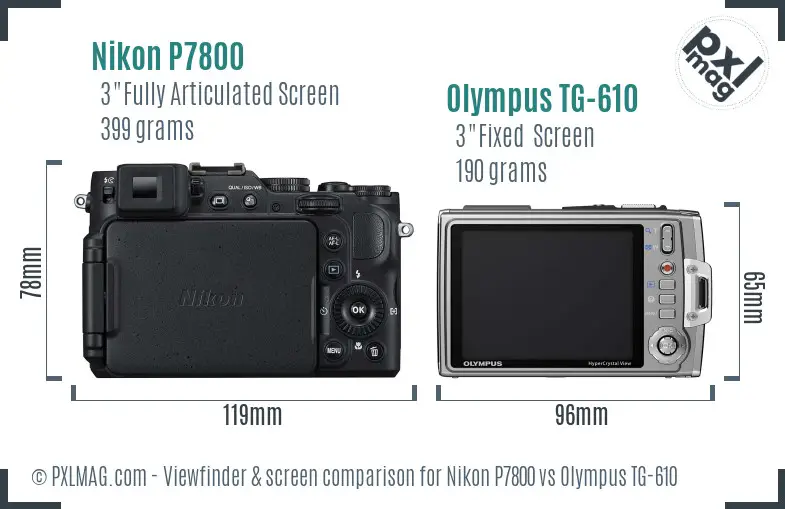 Nikon P7800 vs Olympus TG-610 Screen and Viewfinder comparison