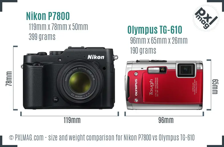Nikon P7800 vs Olympus TG-610 size comparison