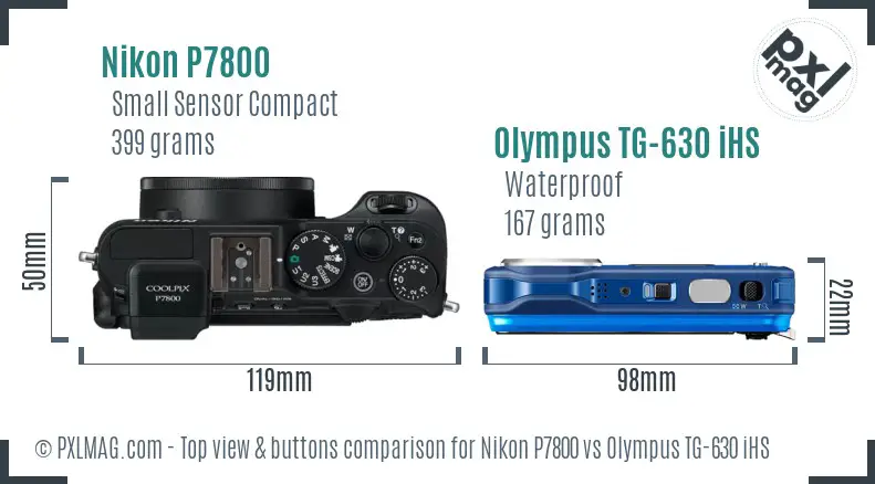 Nikon P7800 vs Olympus TG-630 iHS top view buttons comparison