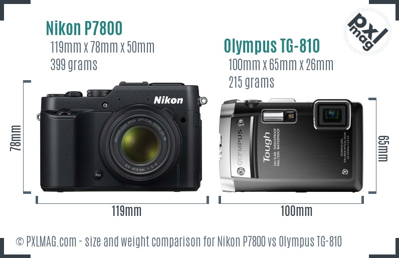 Nikon P7800 vs Olympus TG-810 size comparison