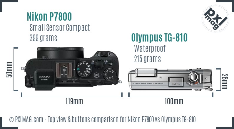 Nikon P7800 vs Olympus TG-810 top view buttons comparison