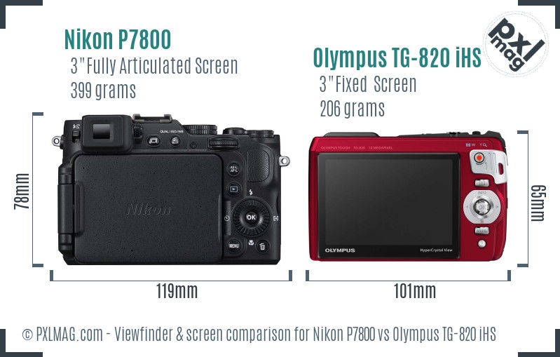 Nikon P7800 vs Olympus TG-820 iHS Screen and Viewfinder comparison