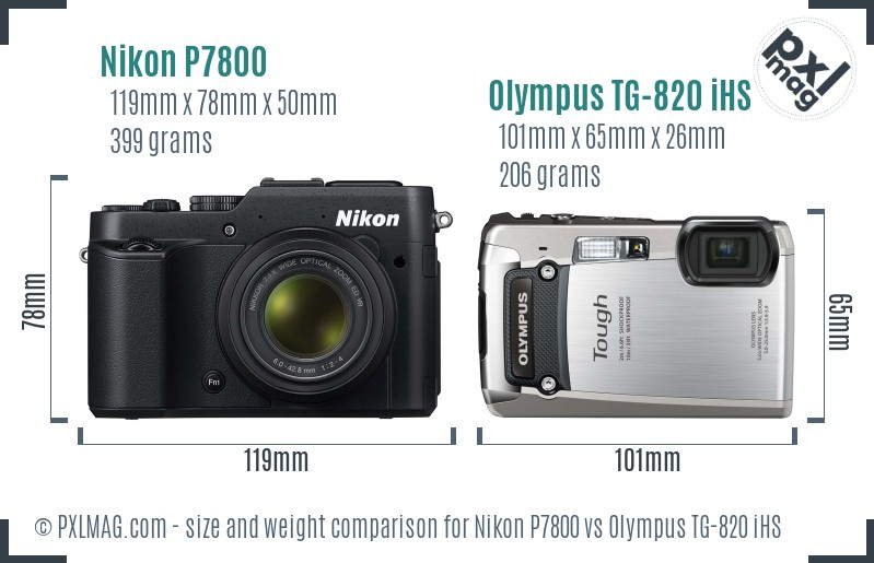 Nikon P7800 vs Olympus TG-820 iHS size comparison